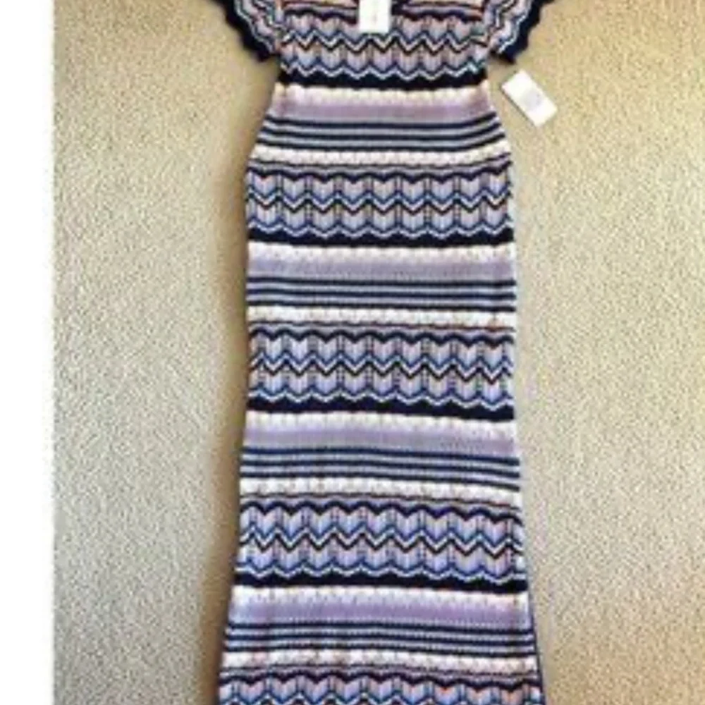 Jessica Simpson Purple Blue and White Striped Chevron Crochet Knit Midi Dress L - Picture 2 of 12